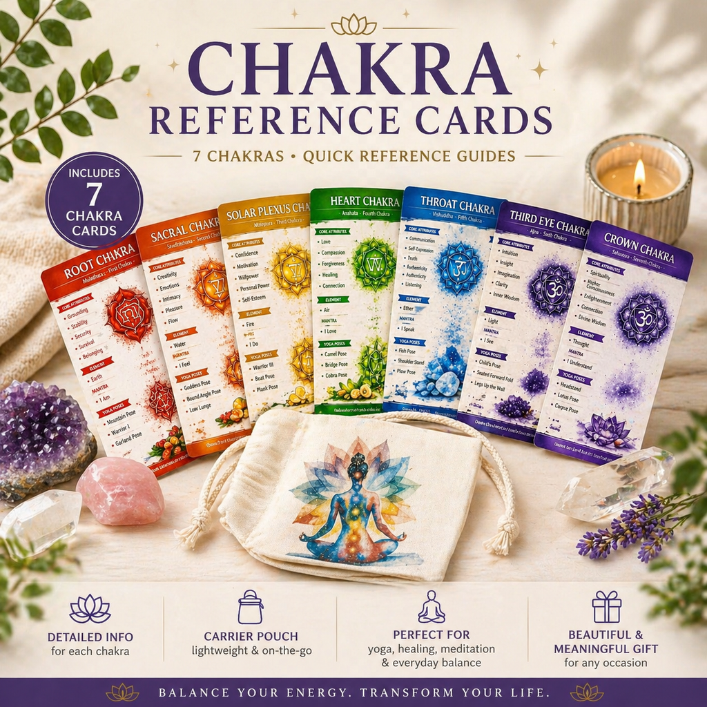 Chakra Reference Cards with Pouch, Laminated Spiritual Healing Guide
