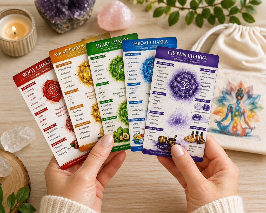 Chakra Reference Cards with Pouch, Laminated Spiritual Healing Guide